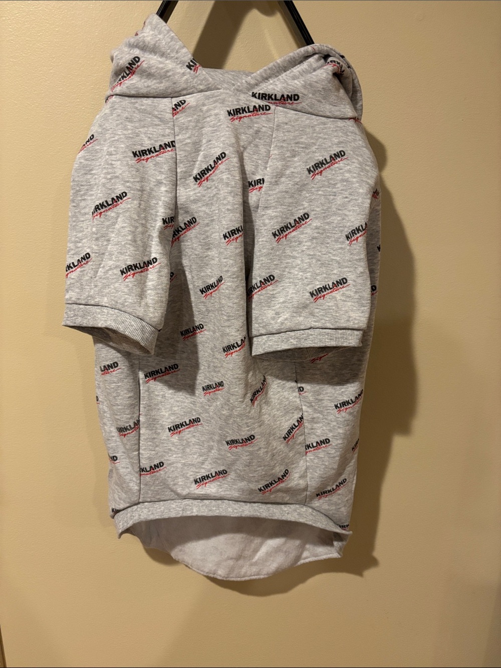 Pet (dog) Kirkland Signature Gray Hoodie with Red and Black Logo Print coat
